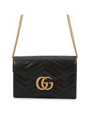 Gucci Chain Wallet GG Marmont Blanc Quilted Double Shoulder Bag Black